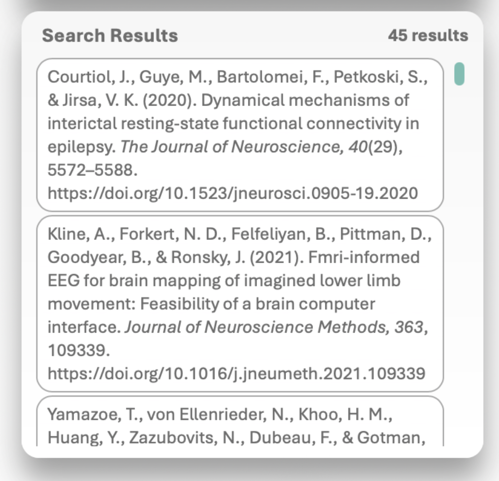 CiteGeist Word search results panel
