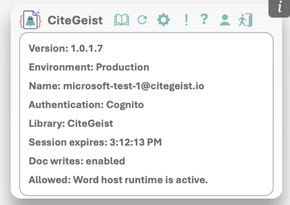 CiteGeist Word user information panel