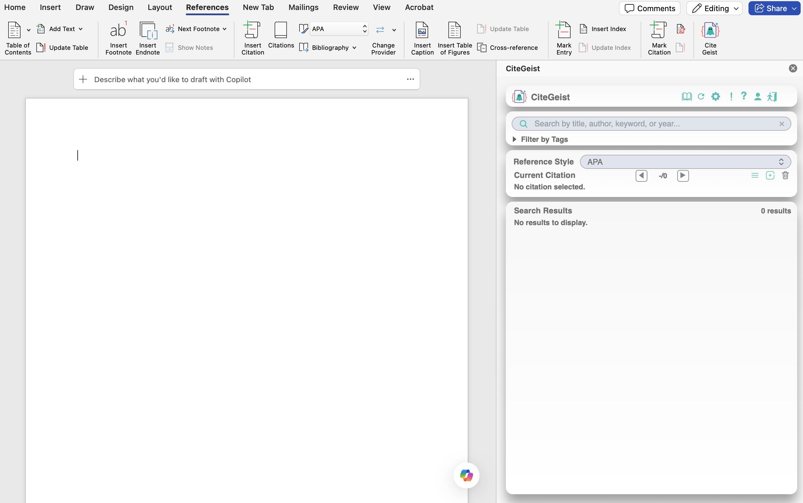 CiteGeist panel open in Word